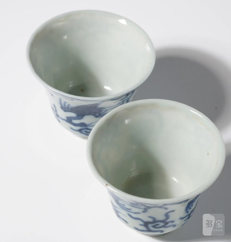 清中期 景德镇窑新渡青花云鹤纹杯一对 - 图7